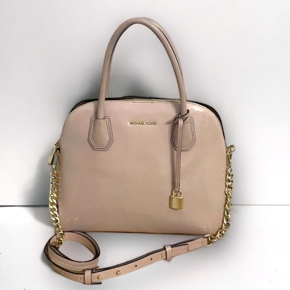 Michael Kors Blush Patent Leather Mercer Chain Dome Satchel - Picture 2 of 13